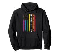 Seattle Us American Flag Rainbow Gay LGBT Pride Month Pullover Hoodie