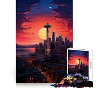 Seattle WA Space Needle Jigsaw Puzzles 1000 Piece for Teenagers Mental Logic Toy Calm Escape Fine Edge Art Collectible (38x26cm)