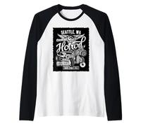 Seattle WA Vintage Hotrod Car and Motorcycle Design Raglan Baseball Tee
