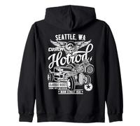 Seattle WA Vintage Hotrod Car and Motorcycle Design Zip Hoodie