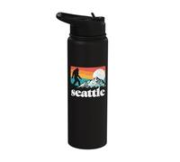 Seattle Washington Bigfoot Mountains Retro Distressed 80s Stainless Steel Insulated Water Bottle