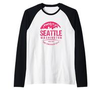 Seattle Washington City Skyline Grunge Art Vacation Souvenir Raglan Baseball Tee