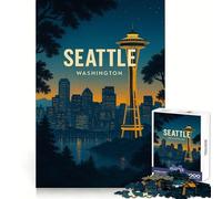 Seattle Washington Cityscape Poster 1000 Piece Jigsaw Puzzles for Adults Improve Memory Anxiety Relief Sharp Edge Wall Art Decor (50x75cm)