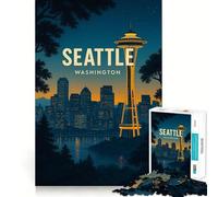 Seattle Washington Cityscape Poster 1000 Pieces Jigsaw Puzzles for Adults Mind Puzzle Soft Relax Image Assembly Santa Wish Item (38x52cm)