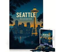 Seattle Washington Cityscape Poster Jigsaw Puzzle 1000 Piece for Adults Smart Reason Toy Home Pastime Smooth Edge Art Collectible (38x26cm)