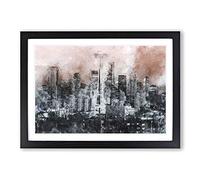 Seattle Washington Skyline in Abstract Framed Print | A2 Black Framed Wall Art | Ready to Hang | Abstract Cityscape Picture | Living Room Bedroom Lounge Office