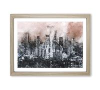 Seattle Washington Skyline In Abstract Modern Art Framed Wall Art Print, Ready to Hang Picture for Living Room Bedroom Home Office Décor, Oak A3 (46 x 34 cm)