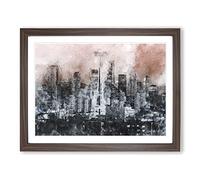 Seattle Washington Skyline In Abstract Modern Art Framed Wall Art Print, Ready to Hang Picture for Living Room Bedroom Home Office Décor, Walnut A4 (34 x 25 cm)