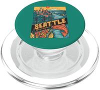 Seattle Washington Skyline Mountain Landscape Retro Groovy PopSockets PopGrip for MagSafe