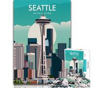 Seattle Washington Travel Print Jigsaw Puzzles for Teenagers 1000 Pieces,Challenging Game And Family Play with Fully Interlocking Randomly Shaped Pieces 75x50cm