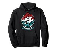 Seattle Washington Two Salmon Pacific Northwest Coast Style Pullover Hoodie