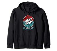 Seattle Washington Two Salmon Pacific Northwest Coast Style Zip Hoodie