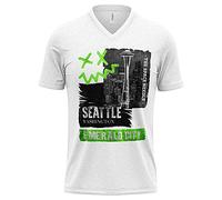Seattle Washington V Neck Shirts for Men, Summer Graphic Tshirt, Short Sleeve T-Shirt, Holiday White Mens T Shirt Tee Top, XL, White