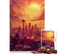 Seattle with Beauty Sunset Jigsaw Puzzles 1000 Pieces for Adults Brain Skill Stress Release Exact Edge Wall Art Decor (50x75cm)
