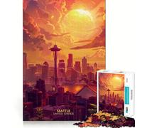 Seattle with Beauty Sunset Teenager Jigsaw Puzzles 1000 Pieces Mind Puzzle Casual Relax Image Assembly Heartfelt Gift (38x26cm)