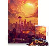 Seattle with Beauty Sunset Teenager Jigsaw Puzzles 1000 Pieces Mind Puzzle Casual Relax Image Assembly Heartfelt Gift (38x26cm)