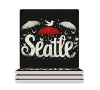 Seattles Seagull-s Umbrellas Ceramic Coasters Square Drinks Coaster Decorative Coasters Set Kitchen Desktop Decor 4PCS