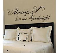 SEATUNE Always Kiss Me Goodnight Wall Stickers - Bedroom Wall Decals - Romantic Marriage Couples Quotes Inspirational Love Family Bathroom Bed Home Vinyl Art Wall Decor 48"X16"