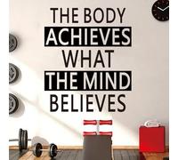 SEATUNE Gym Wall Stickers - Inspirational Quotes Motivational Sports Wall Decals - Office Bedroom Classroom Home Garage Vinyl Art Wall Decor - The Body Achieves What The Mind Believes 15"X18"