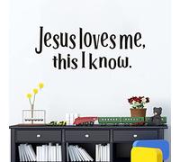 SEATUNE Wall Decals for Kids, Nursery Wall Stickers, Quotes Girls Boys Baby Children Bedroom Playroom Inspirational Jesus Family Home Words Vinyl Art Wall Decor, Jesus Loves Me This I Know 32"X12.5"