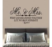 SEATUNE Wall Decals for Women, Bible Verse Wall Decals, Quotes Love Couples Positive Marriage Married Headboard Life Home Vinyl Art Stickers Mr and Mrs What God Has Joined Together Let Mark 28.6"X15"