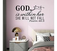 SEATUNE Wall Decals for Women, Wall Decals for Bedroom, God Quotes Bible Verse Christian Religious Prayer Jesus Faith Positive Vinyl Art Decor Home Stickers God is Within Her She Will Not Fall 21"X12"