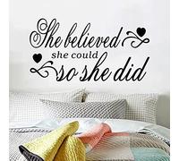SEATUNE Wall Decals for Women, Wall Stickers for Bedroom, Quotes Girls Motivational Living Room Office Gym Kitchen Bathroom Inspirational Work Sports Home Vinyl Art Wall Decor, She Believed 36.2"X19"
