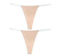 SEAUR 2 Pack Women Invisible G-String Thongs No Show Panties Transparent Clear Straps Hipster T-Back Low Rise Knicker Breathable Lightweight Brief Panty M
