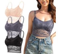 SEAUR 3 Pieces Elastic Padded Lace Bralette for Women Girls Soft Breathable Full Wrap Everyday Bra Seamless Camisole Bra Top for Yoga Sports Daily XL