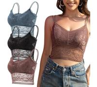 SEAUR 3PCS Lace Bralette Seamless Padded Bandeau Bras Women Camisole Crop Top Bra Ladies V Neck Straps Tube Bra Wireless Breathable Sleep Bra 2XL