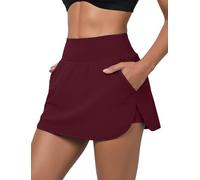 SEAUR 5 Pocket Athletic Skort for Women High Waisted Quick Dry Tennis Skirt Built in Shorts Stretch Golf Running Workout Burgundy M