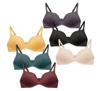 SEAUR 6 Pcs Girls No Underwire Bra Teenage First Bra Wire Free Padded Crop Top Training Bra with Adjustable Shoulder Back Closure Bra B-Color 32/70