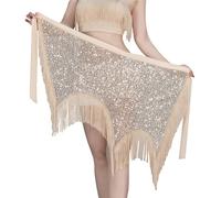 SEAUR Adjustable Sparkly Sequin Fringe Belly Dance Hip Scarf Latin Dance Skirt for Women Performance Festival Rave Sexy Tassel Waist Chain Champagne