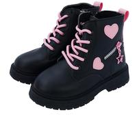 SEAUR Ankle Boots for Girls Side Zipper Boots Girls Black Leather Lace Up Boots y2k Boots Kids Combat Autumn Boots 9 UK