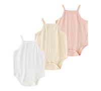 SEAUR Baby Announcement Coming Soon Baby Grow Sleeveless 3-Pack Cotton Bodysuits for Photo Props Hospital Coming Home Outfit White + Pink + Beige 18-24M