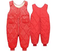 SEAUR Baby Snow Pants Boys Girls Down Snow Pants Toddler Snow Bib Pants Kid Warm Trousers Winter Snowsuit Overalls for Skiing Red 90 cm