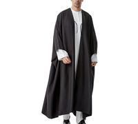SEAUR Bisht Cloak for Men Muslim Long Sleeve Arabic Abaya Robe Islamic Arabian Tunic Thobe Ramadan Kaftan Prayer Outerwear Black XL