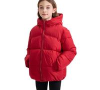 SEAUR Boys Girls Hooded Thicken Jackets Zip Up Down Coats with Pockets Winter Warm Windproof Overcoats Solid Color Outerwear Red 5-6 Years