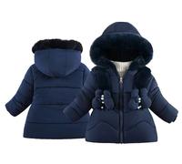 SEAUR Children Hooded Down Coat Warm Puffer Quilted Jacket Outwear Winter Jacket Girls Warm Winter Puffer Coat Thicken Navy Blue 3-4 Y