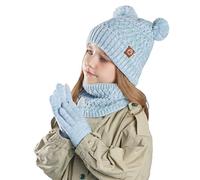 SEAUR Cute Winter Accessories Sets Scarf and Gloves Set Kids Warm Bobble Hat Knitted Outdoor Beanie Cap Girls Thermal