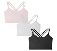 SEAUR EAUR 3 Pcs Girls Padded Crop Top Bra Crisscrossed Shoulder Straps Training Bra Cotton for Teenager Comfortable Sports Fixed Padded Bra A-Color 10-12Y