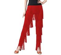 SEAUR Fringe Latin Dance Trousers for Women Girls Multi-Layer Tassel Ballroom Tango Pants Dancing Practice Performance Pants, Red L