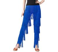 SEAUR Fringe Latin Dance Trousers for Women Girls Multi-Layer Tassel Ballroom Tango Pants Dancing Practice Performance Pants, Blue 4XL