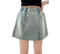 SEAUR Girl Jeans Shorts with Skirts Stretch Denim Shorts for Kid Elastic Waist Shorts with Pockets Children Casual Comfortable Half Pant B-Blue 13-14