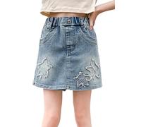 SEAUR Girl Jeans Shorts with Skirts Stretch Denim Shorts for Kid Elastic Waist Shorts with Pockets Children Casual Comfortable Half Pant A-Blue 13-14