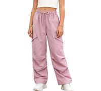 SEAUR Girls Pink Baggy Trousers Cargo Hip Hop Pants Y2K Joggers with Adjustable Elasticated Waist Kids Outdoor Sport Pants Street Dance Outfits 11-12 Years
