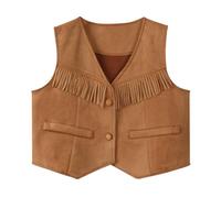 SEAUR Girl's Tassels Sleeveless Vest Western Fringe Crop 70s Hippie Boho Tassels Cowgirl Jacket Brown10 Years