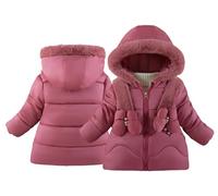 SEAUR Girls Winter Puffer Jacket - Warm Windproof Hooded Parka Coat - Lightweight Packable Down Jacket - Watermelon Red, 4-5 Y