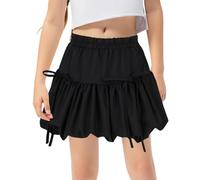 SEAUR Girl's Y2k Ruffle Bubble Skirts Elastic Waist A Line Balloon Mini Skirt Flared Pleated A Line Short Dress Black 11-12 Years