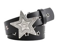 SEAUR Gothic Star Studded Belt for Women Wide Punk Belts with 5-Point Metal Buckles Chains Statement Y2K for Alt Grunge Emo Outfits Black Studded WaistBelt